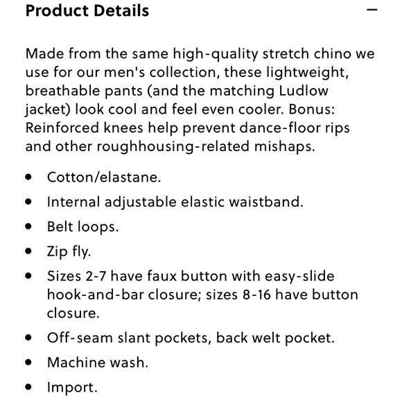 Boys Crewcuts JCrew Ludlow Chino Suit / Dress Pants 8 Slim NWT - Picture 9 of 9